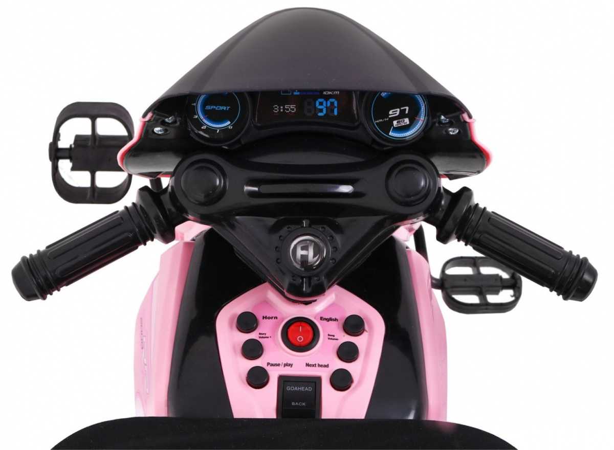 Elektrinis motociklas su stūmimo rankena, rožinis