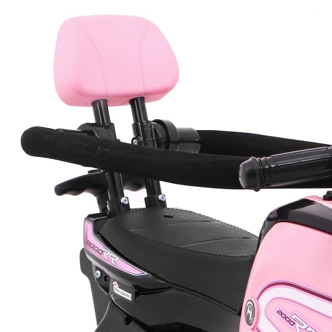 Elektrinis motociklas su stūmimo rankena, rožinis