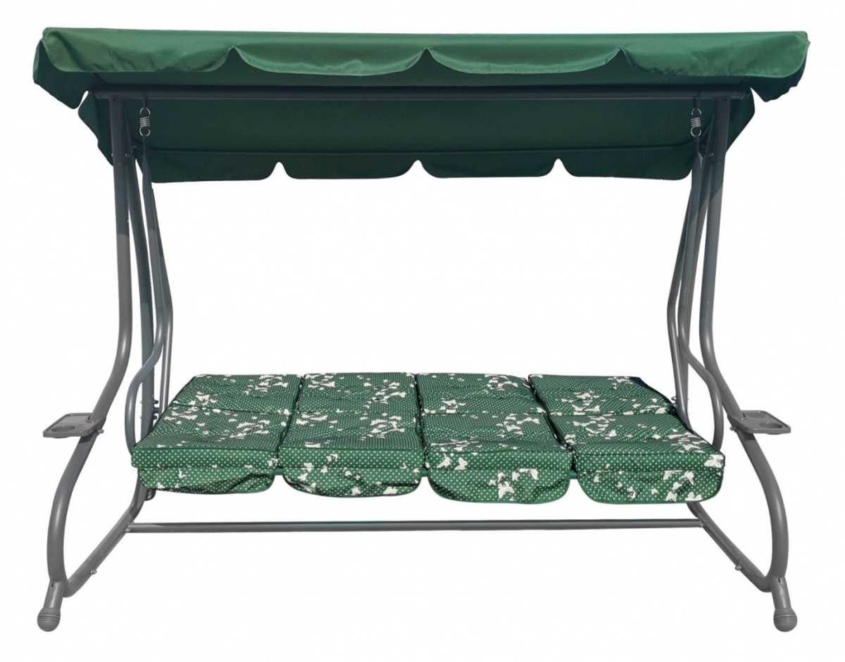 Sodo supynės su sulankstoma sėdyne ir reguliuojamu stogeliu, tamsiai žalios spalvos su raštu 