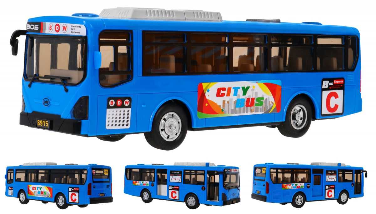 Mokyklinis autobusas su garso efektais, mėlynas