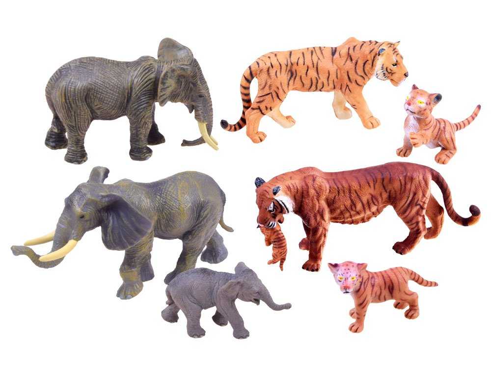 Safari gyvūnų figūrėlių rinkinys, drambliai-tigrai