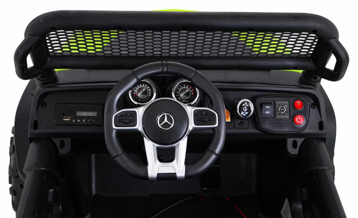 Vienvietis elektromobilis Mercedes Benz Unimog, žalias 