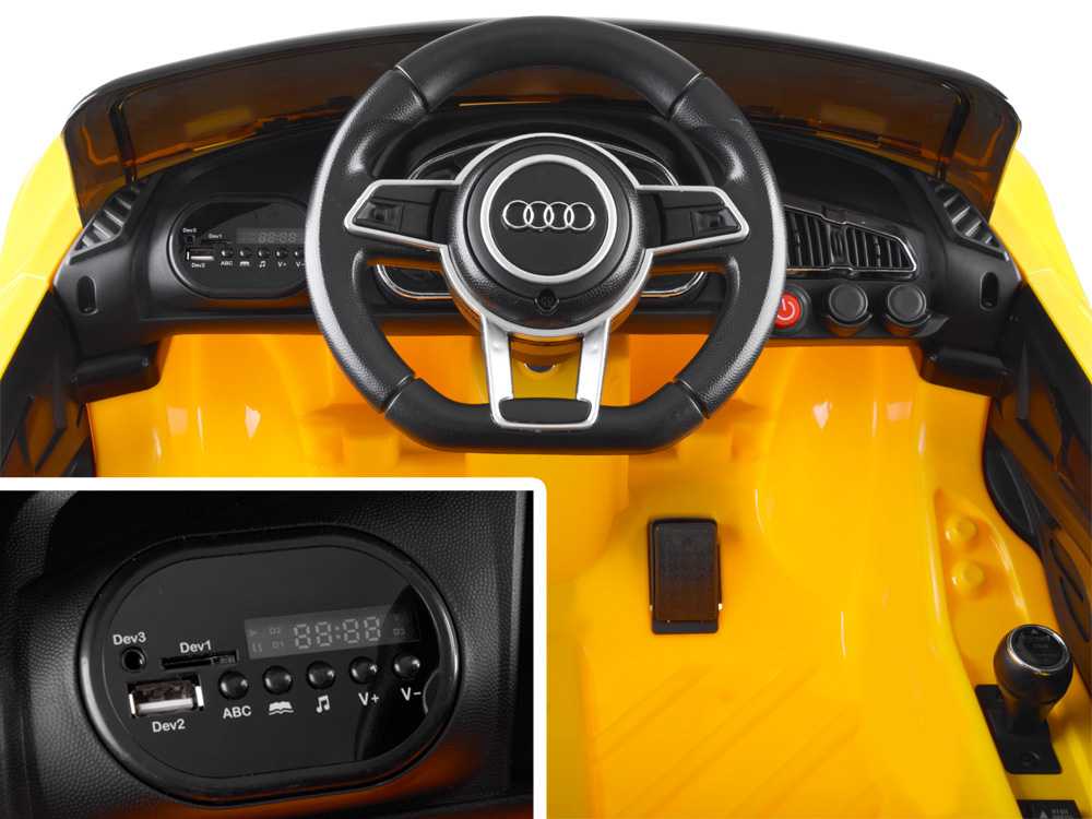 Vienvietis elektromobilis Audi R8, geltonas
