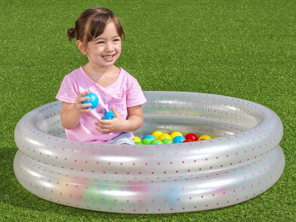 Vaikiškas baseinas su kamuoliukais Bestway, 91x20, rožiniai taškeliai