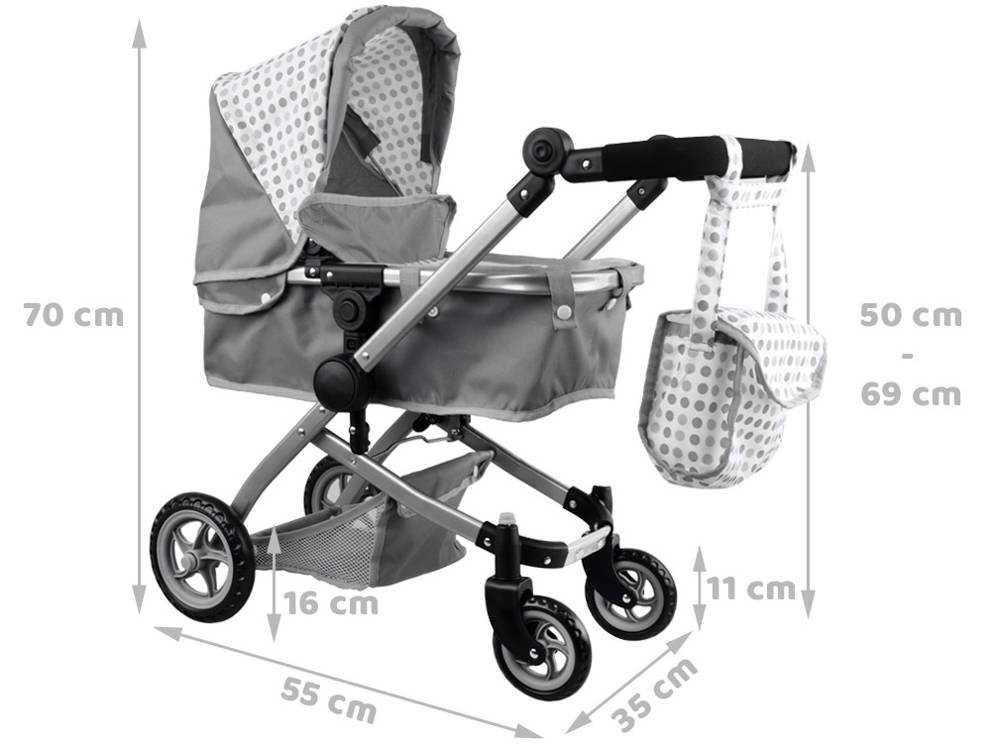 Daugiafunkcinis lėlių vežimėlis 4in1, pilkas
