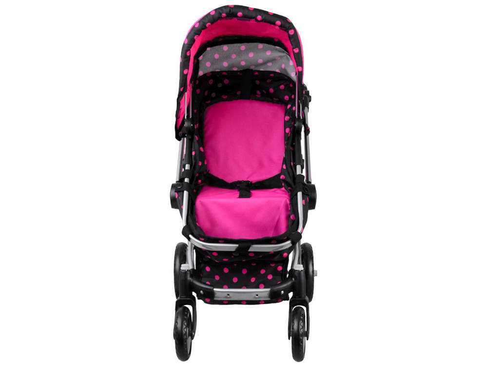 Daugiafunkcinis lėlių vežimėlis 4in1, rožinis/juodas