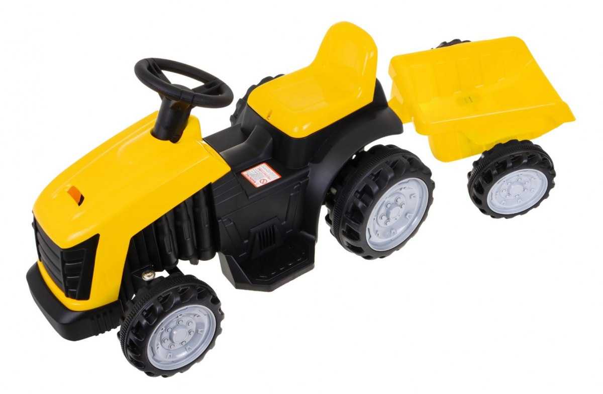Vaikiškas elektrinis traktorius su priekaba, geltonas