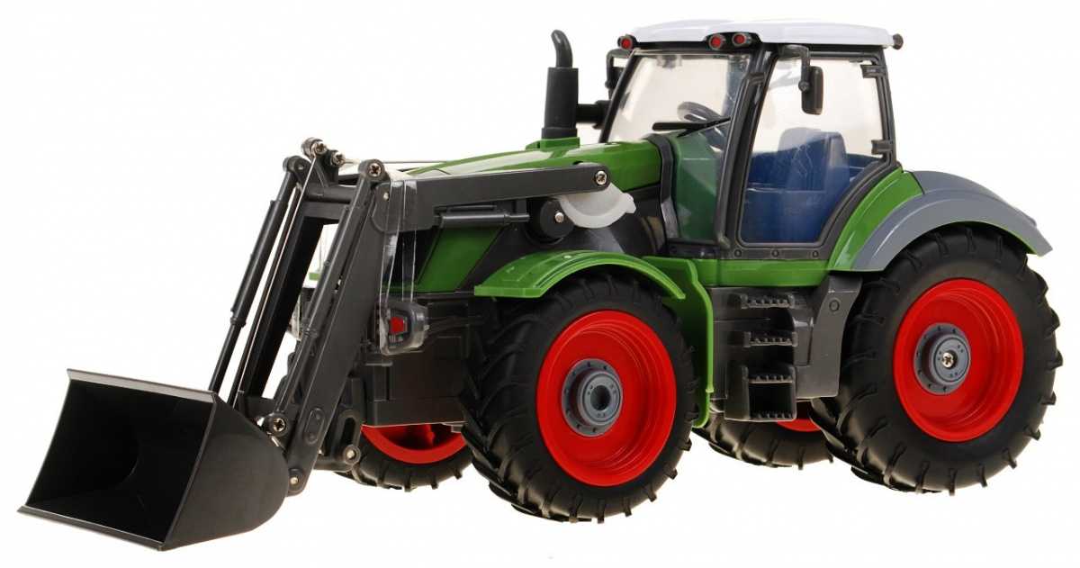 Nuotoliniu būdu valdomas traktorius su priekaba 1:28, žalias ir raudonas