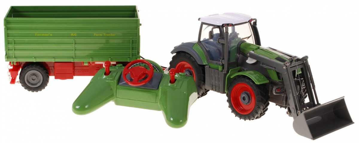 Nuotoliniu būdu valdomas traktorius su priekaba 1:28, žalias
