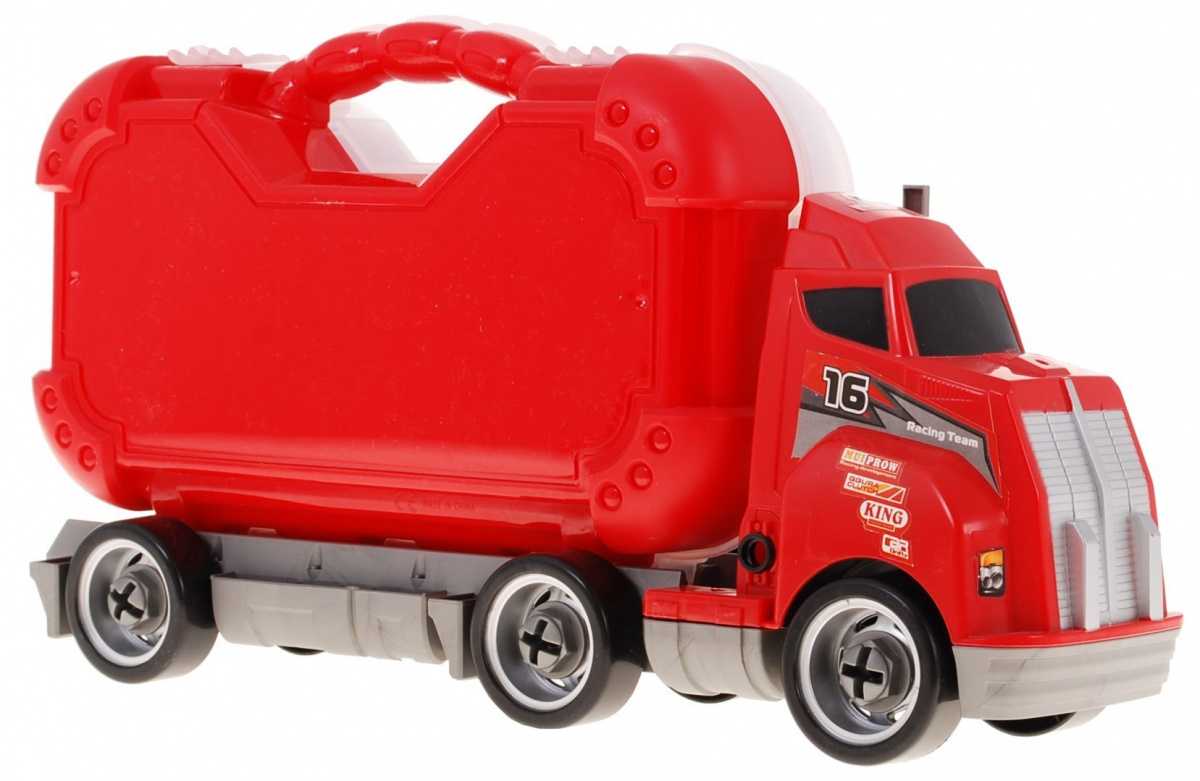 Žaislinis sunkvežimis su įrankių lagaminu