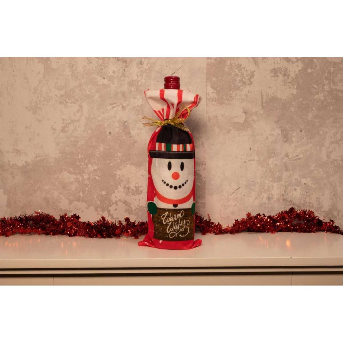 Kalėdinis krepšys buteliui - Sniego senis