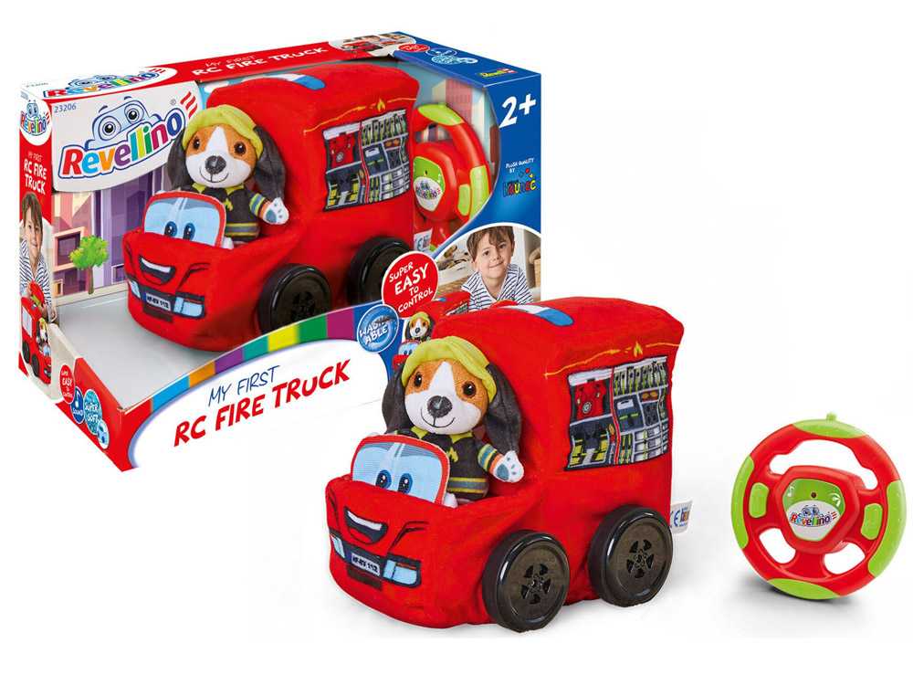 Nuotoliniu būdu valdomas minkštas gaisrinis automobilis su garso efektais, raudonas