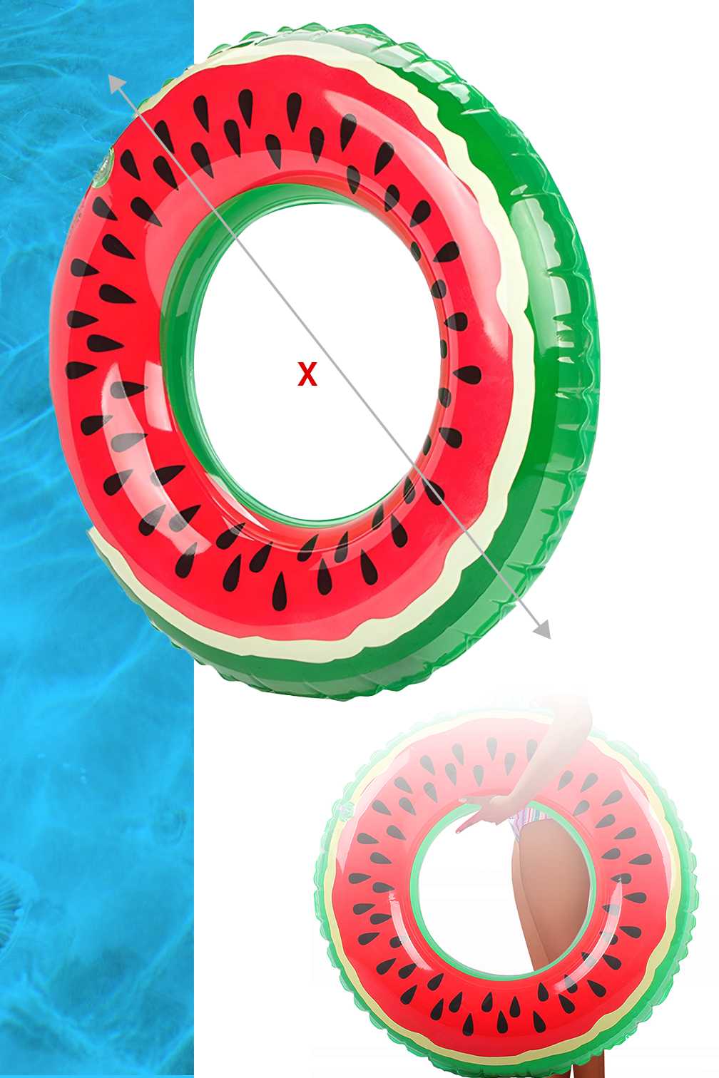 Pripučiamas plaukimo ratas XL 90 cm, arbūzas