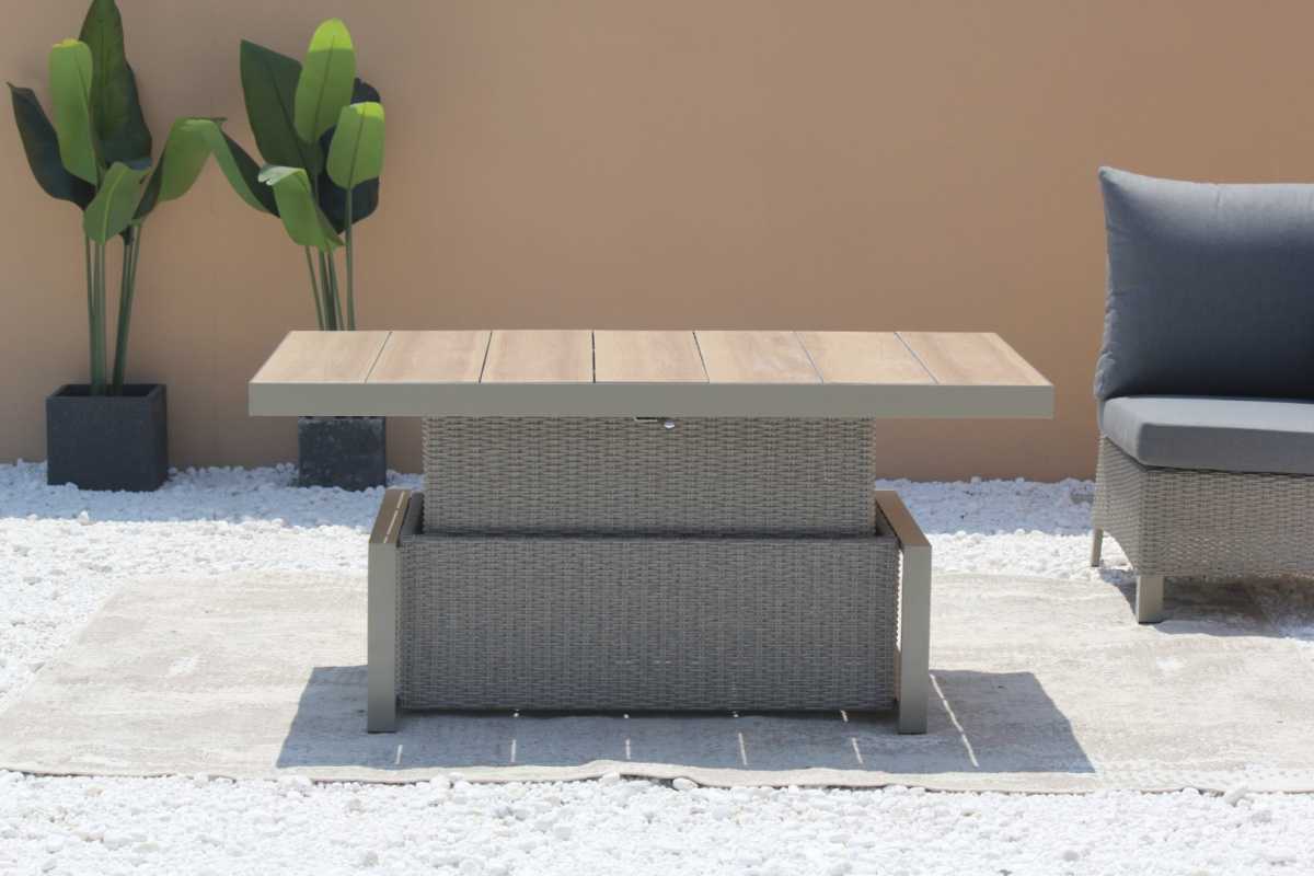 Sodo baldų rinkinys su reguliuojamo aukščio stalu, pilkas