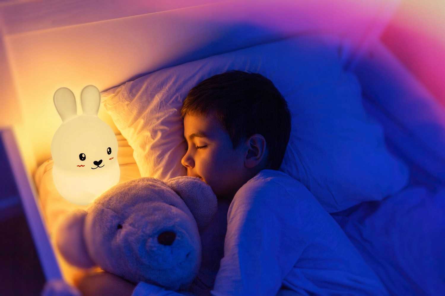 Vaikiška naktinė LED lemputė, baltas triušis
