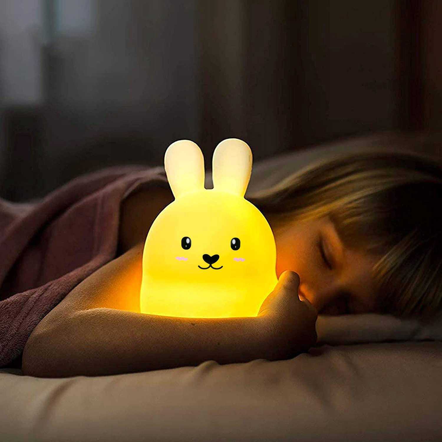 Vaikiška naktinė LED lemputė, baltas triušis
