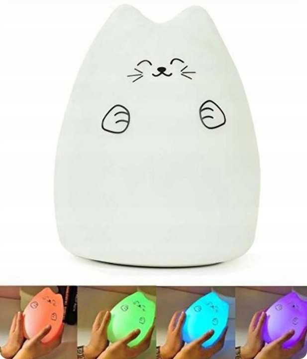Naktinė spalvinga silikoninė LED lempa, balta katytė