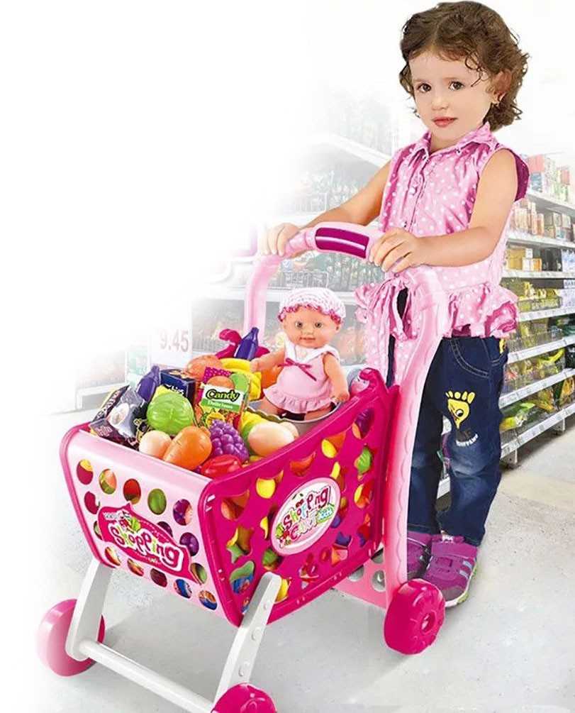 Prekių vežimėlis su priedais, rožinis