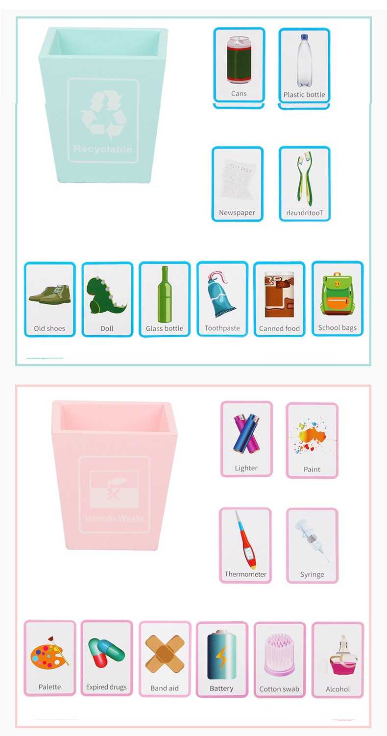 Medinis valymo rinkinys su atliekų rūšiavimo kortelėmis