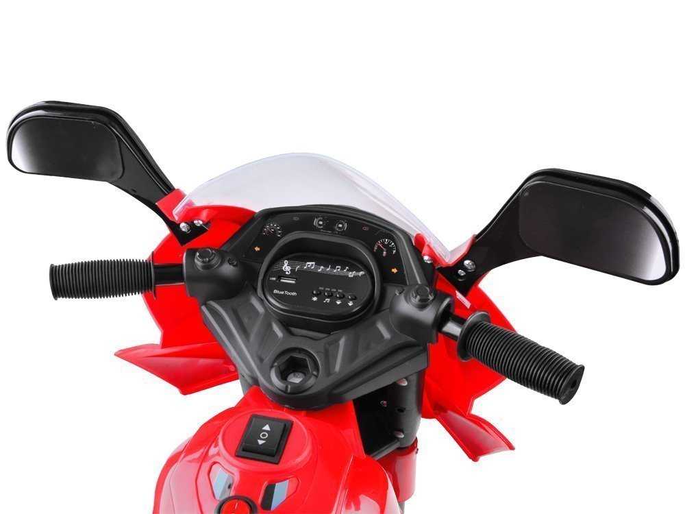 Elektrinis motociklas su LED šviesomis, raudonos spalvos