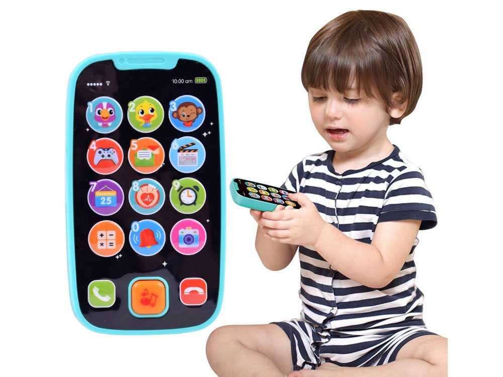 Vaikiškas interaktyvus telefonas, mėlynos spalvos