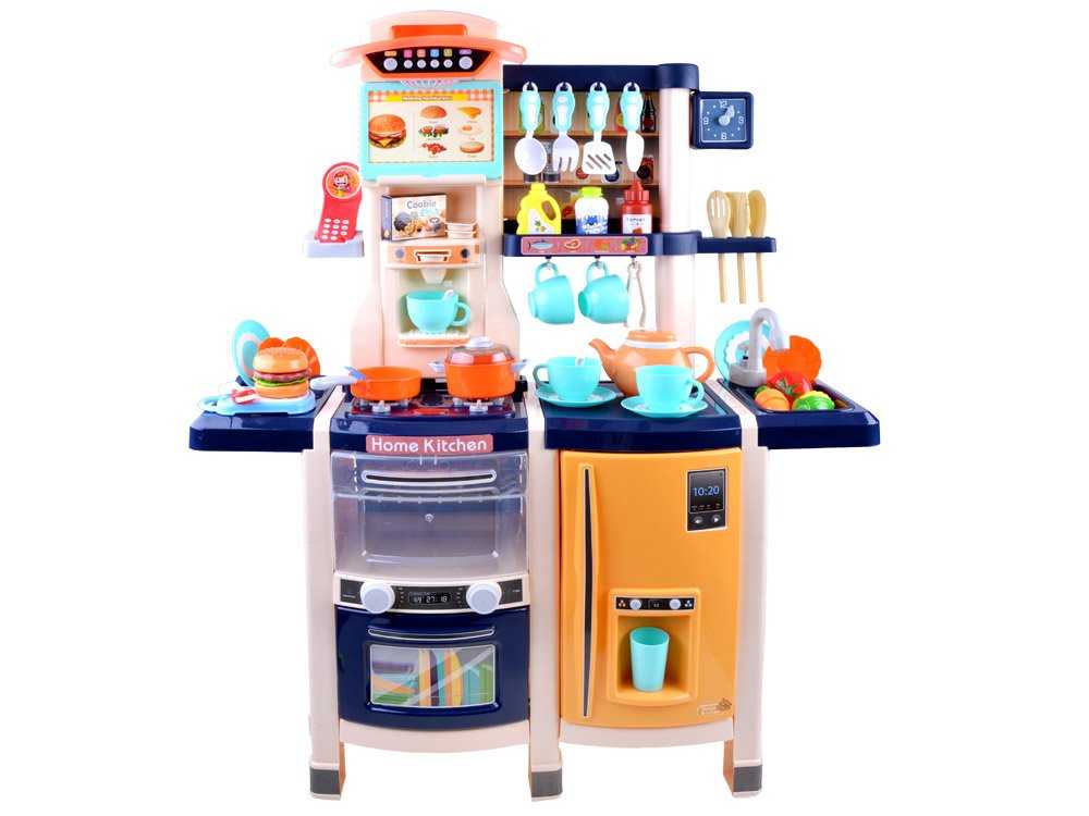 Didelė vaikiška virtuvėlė su šaldytuvu ir orkaite, mėlyna 100x80x30