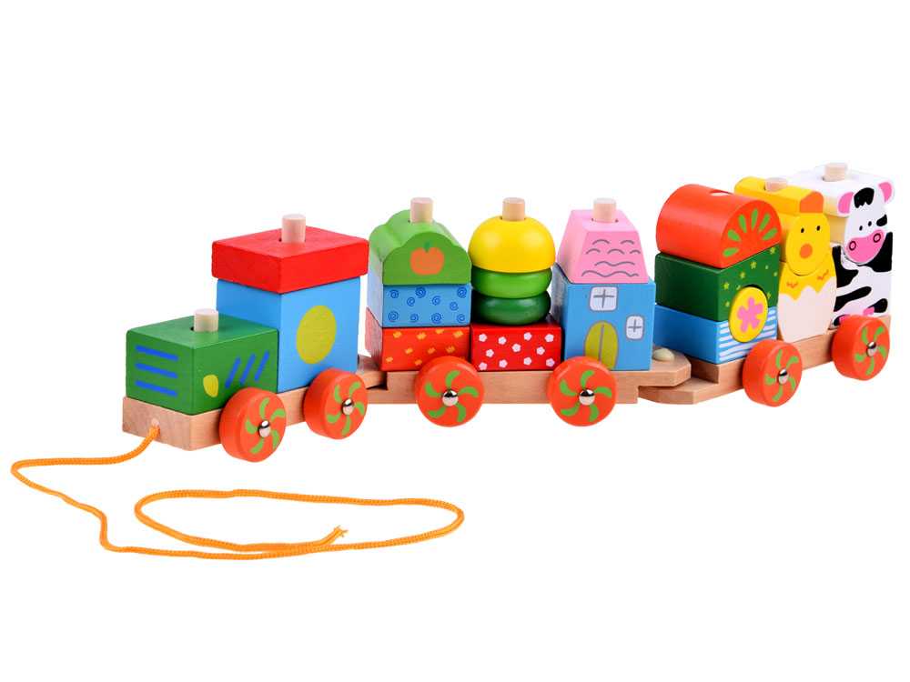 Medinis geležinkelio lokomotyvas su vagonais