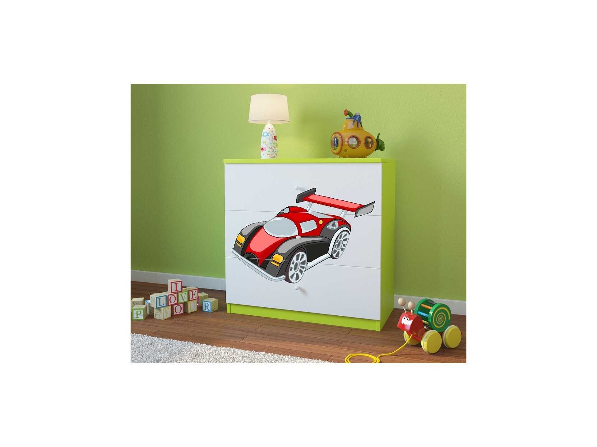 Komoda Babydreams - Lenktyninis automobilis, žalia