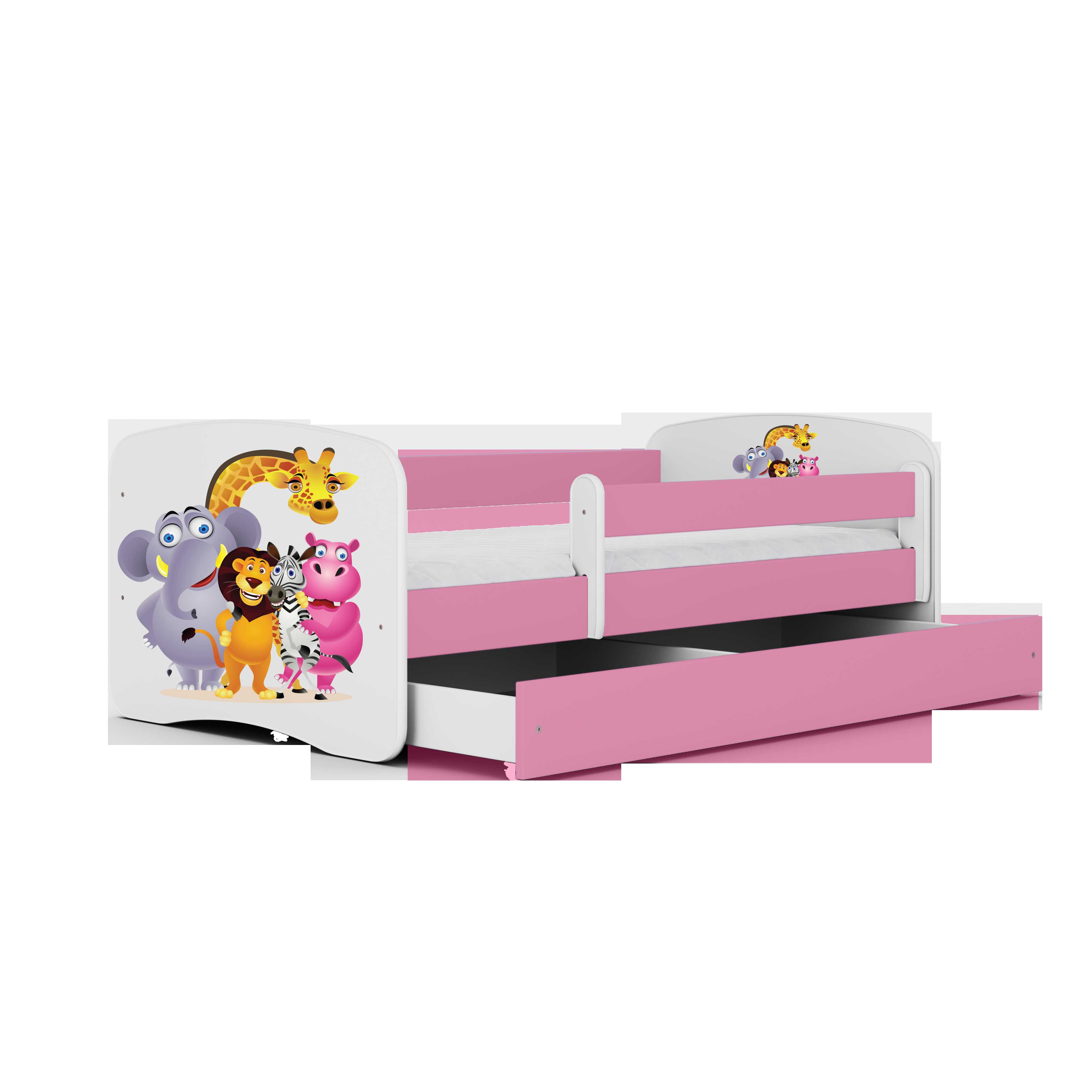 Lova Babydreams - Zoo, rožinė, 180x80, su stalčiumi