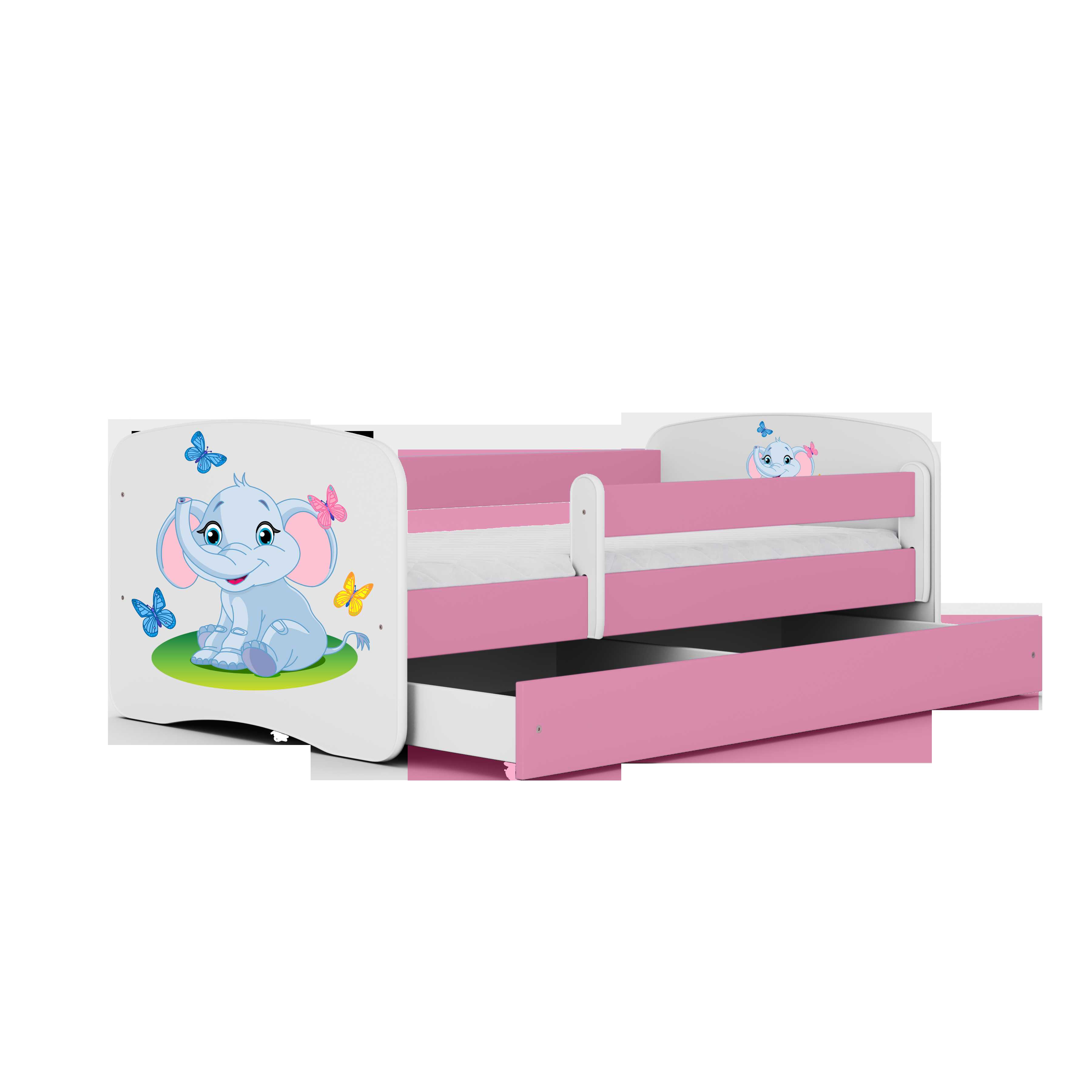 Lova Babydreams - Mažasis drambliukas, rožinė, 160x80, su stalčiumi