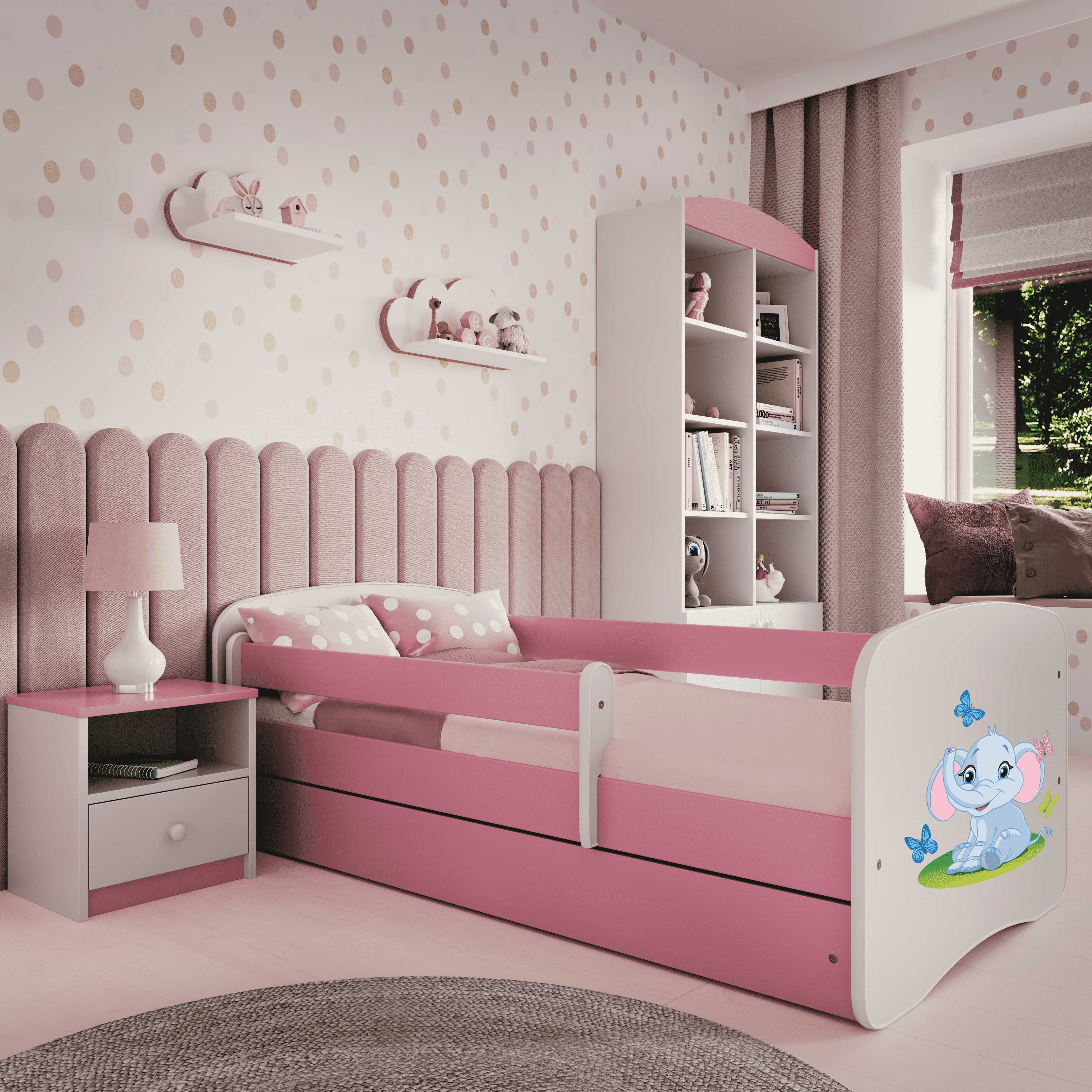 Lova Babydreams - Mažasis drambliukas, rožinė, 160x80, su stalčiumi