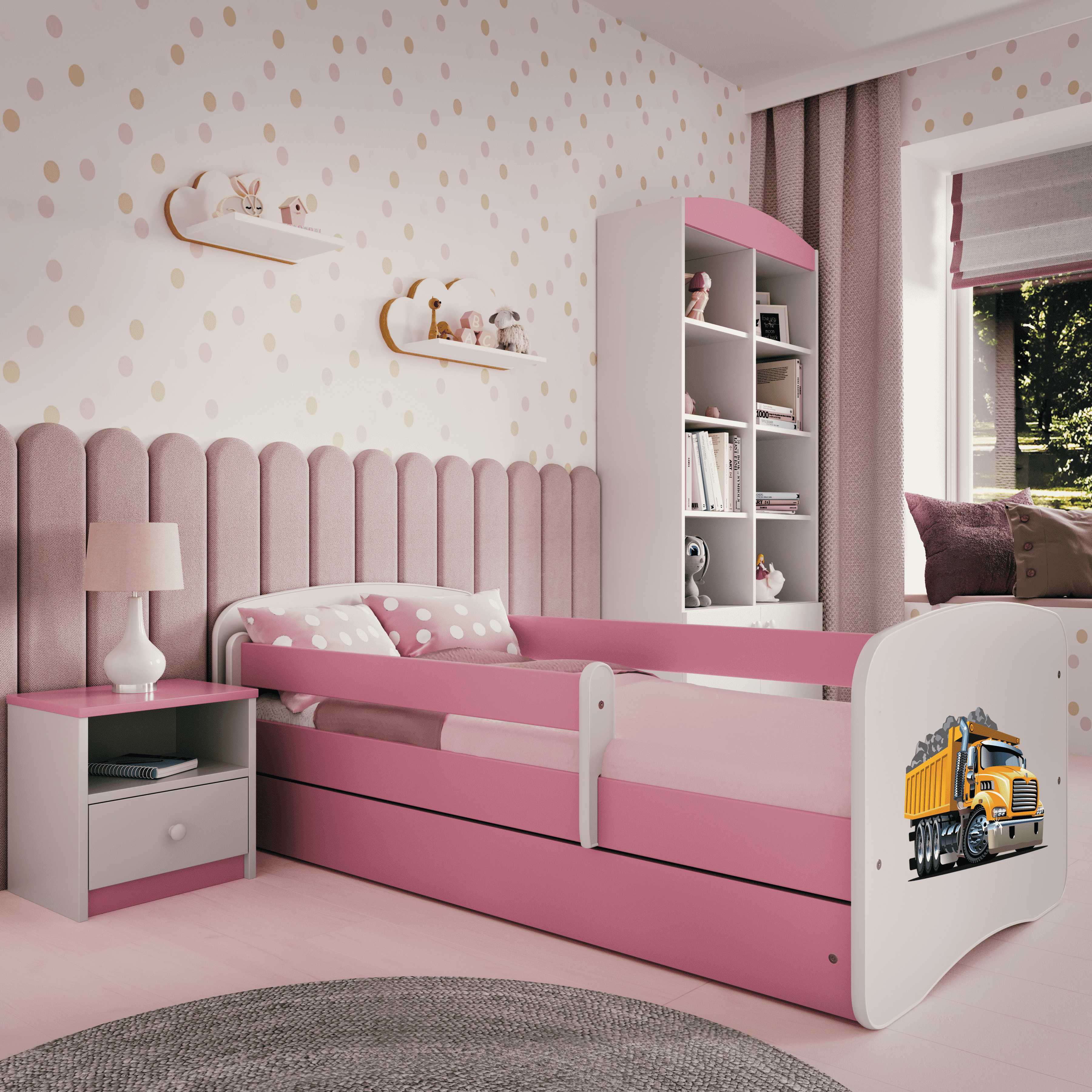 Lova Babydreams - Sunkvežimis, rožinė, 140x70, su stalčiumi