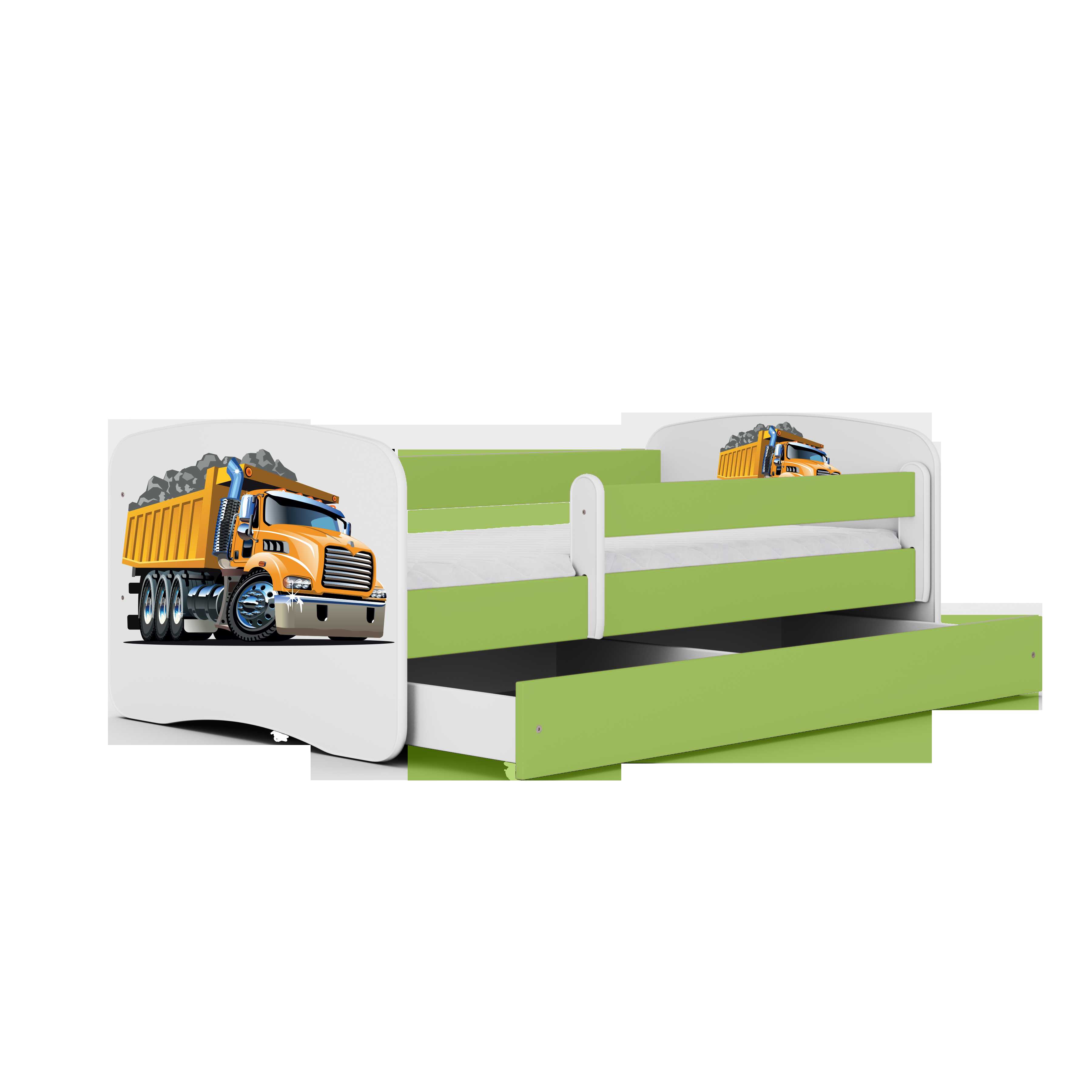 Lova Babydreams - Sunkvežimis, žalia, 160x80, su stalčiumi