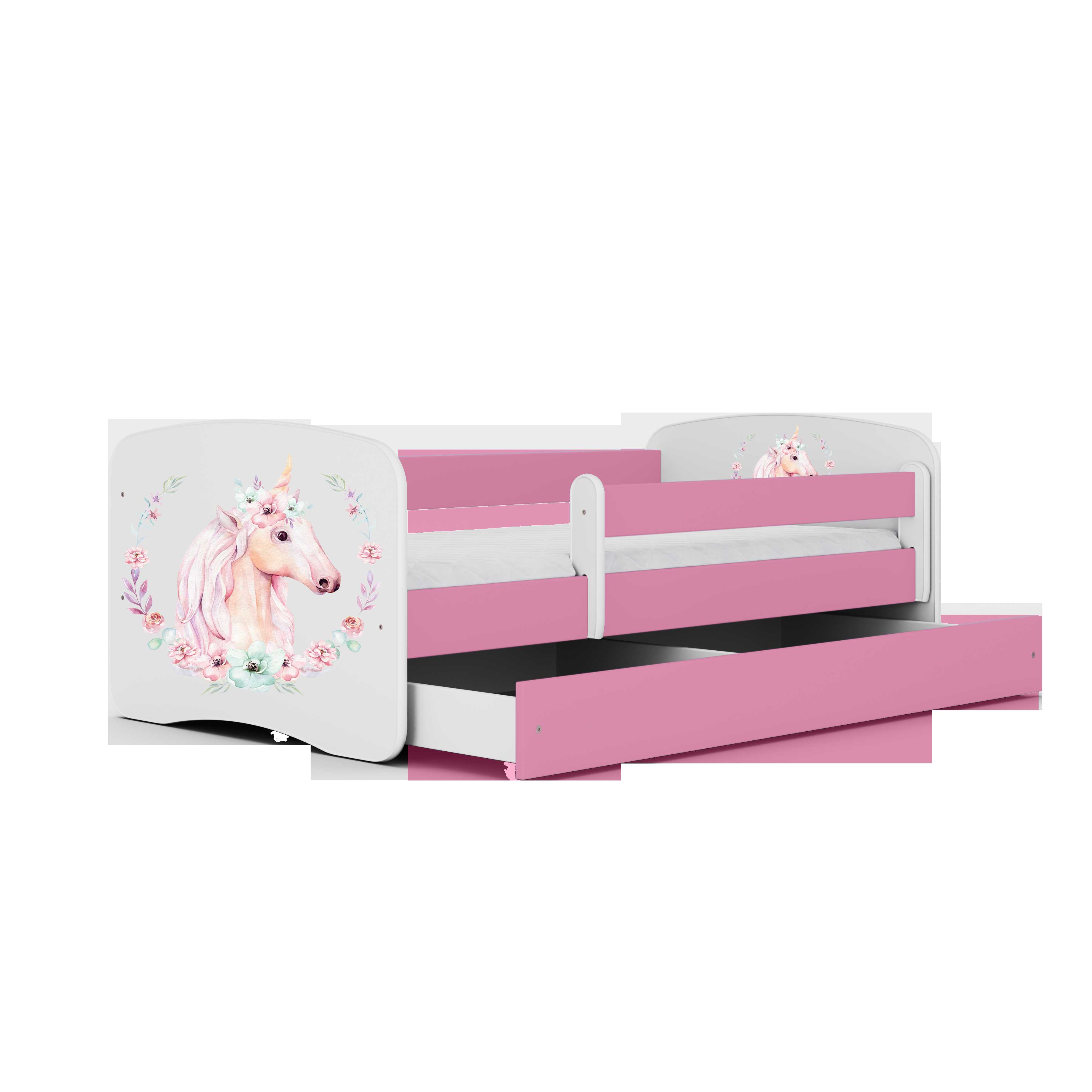 Lova Babydreams - Vienaragis, rožinė, 160x80, su stalčiumi