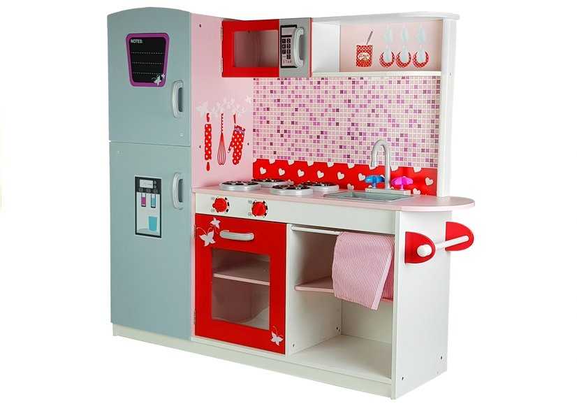 Medinė virtuvėlė su raudonais akcentais, 112x 31x106