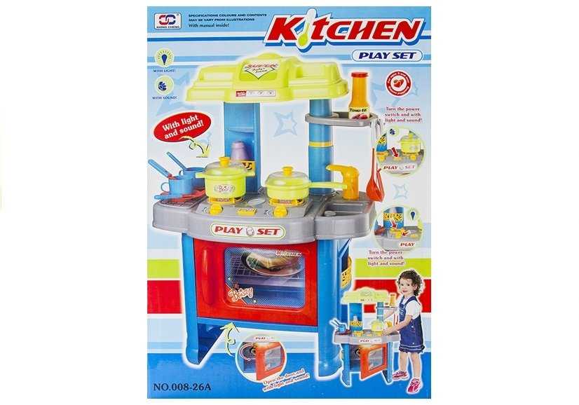 Vaikiška virtuvė su priedais, mėlyna,  60x27x41