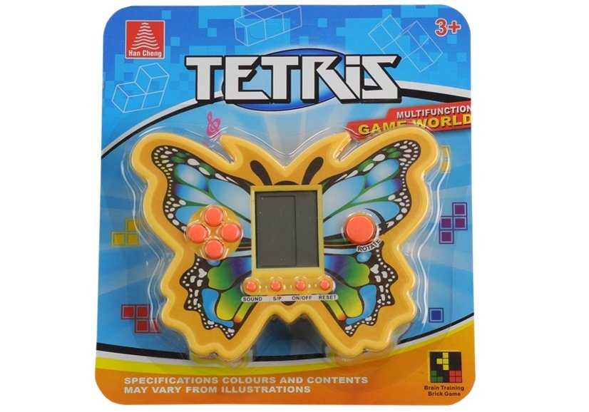 Drugelio formos elektroninis žaidimas Tetris, geltonas