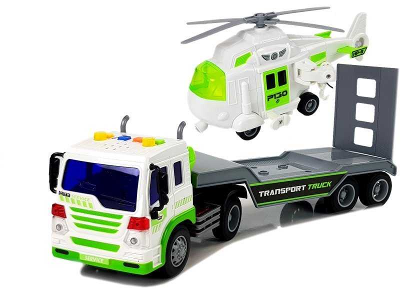 Žaislinis sunkvežimis su sraigtasparniu