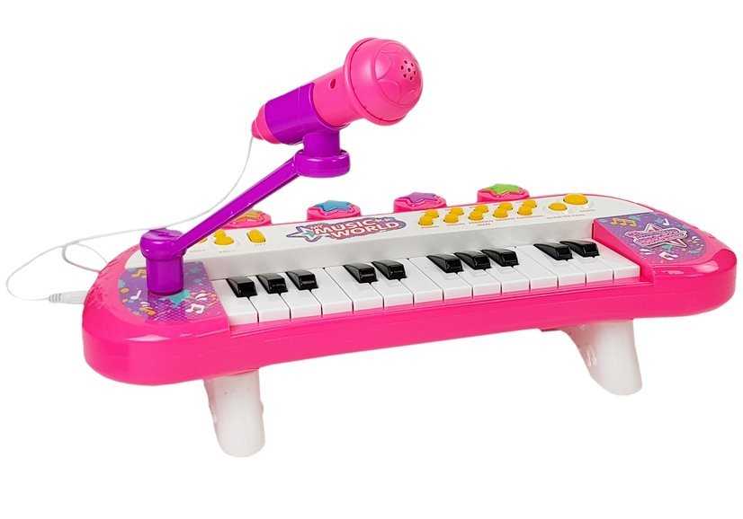 Vaikiškas sintezatorius su mikrofonu, 24 klavišai, rožinis