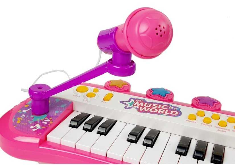 Vaikiškas sintezatorius su mikrofonu, 24 klavišai, rožinis