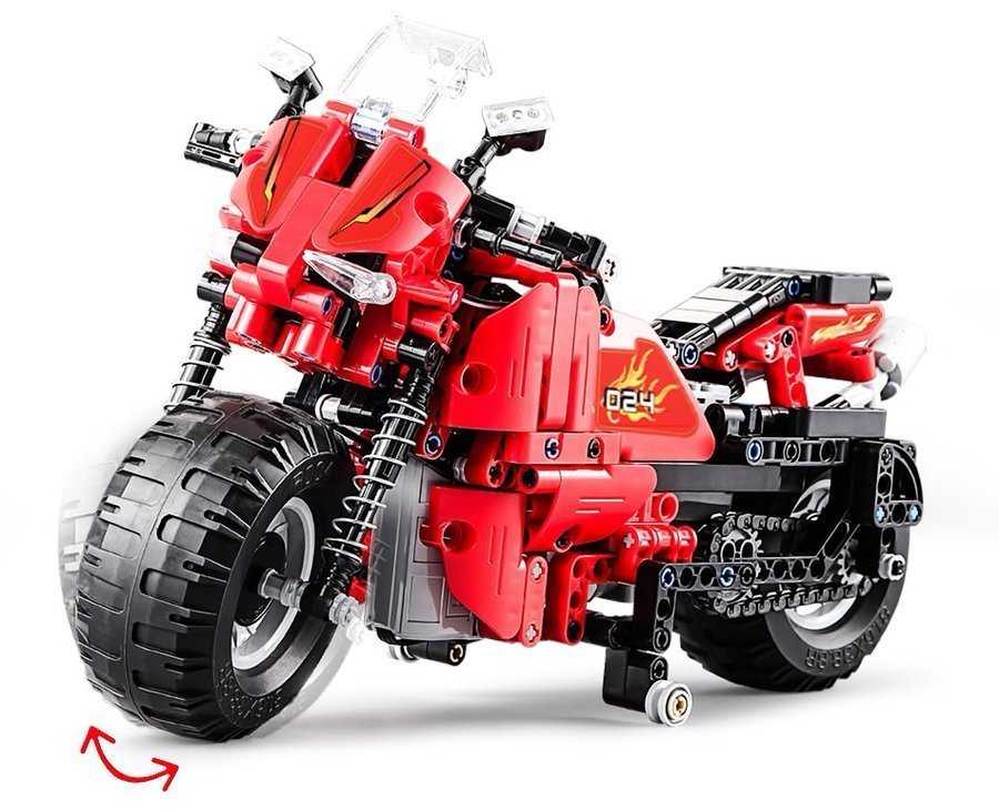 Nuotoliniu būdu valdomas motociklas - konstruktorius, 484 elementai, raudonas