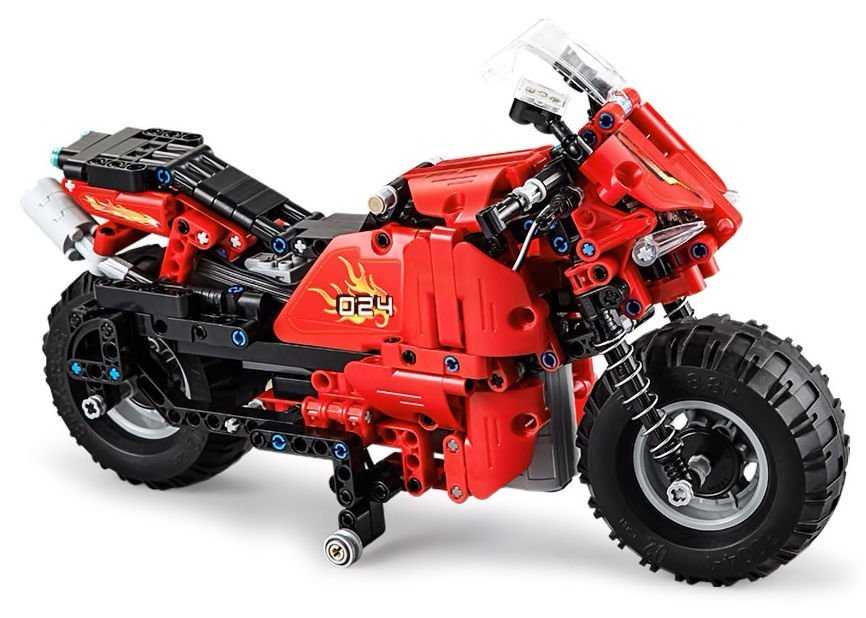 Nuotoliniu būdu valdomas motociklas - konstruktorius, 484 elementai, raudonas