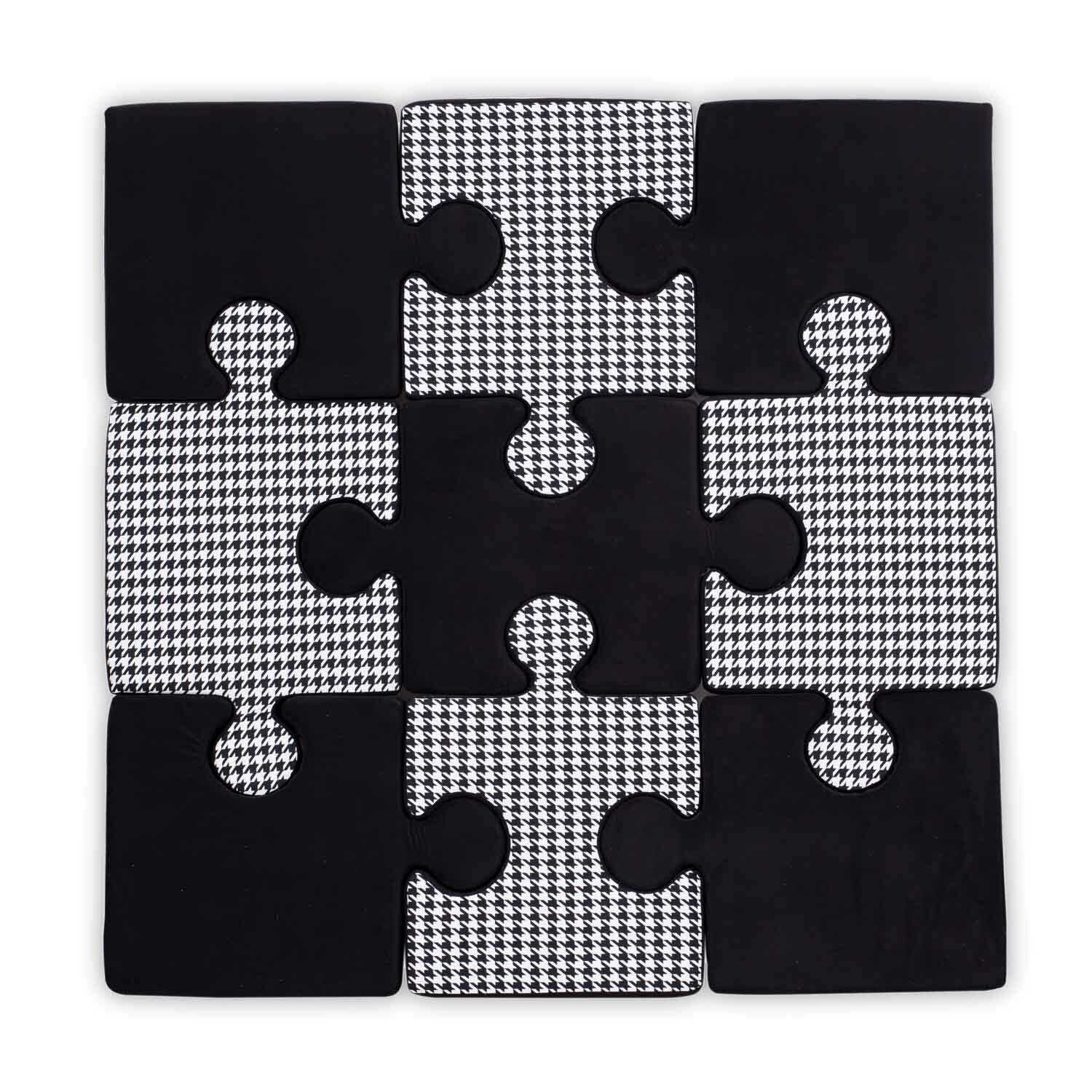 Minkštas kilimėlis-dėlionė su pagalvėlėmis, 150x150x8, juodas