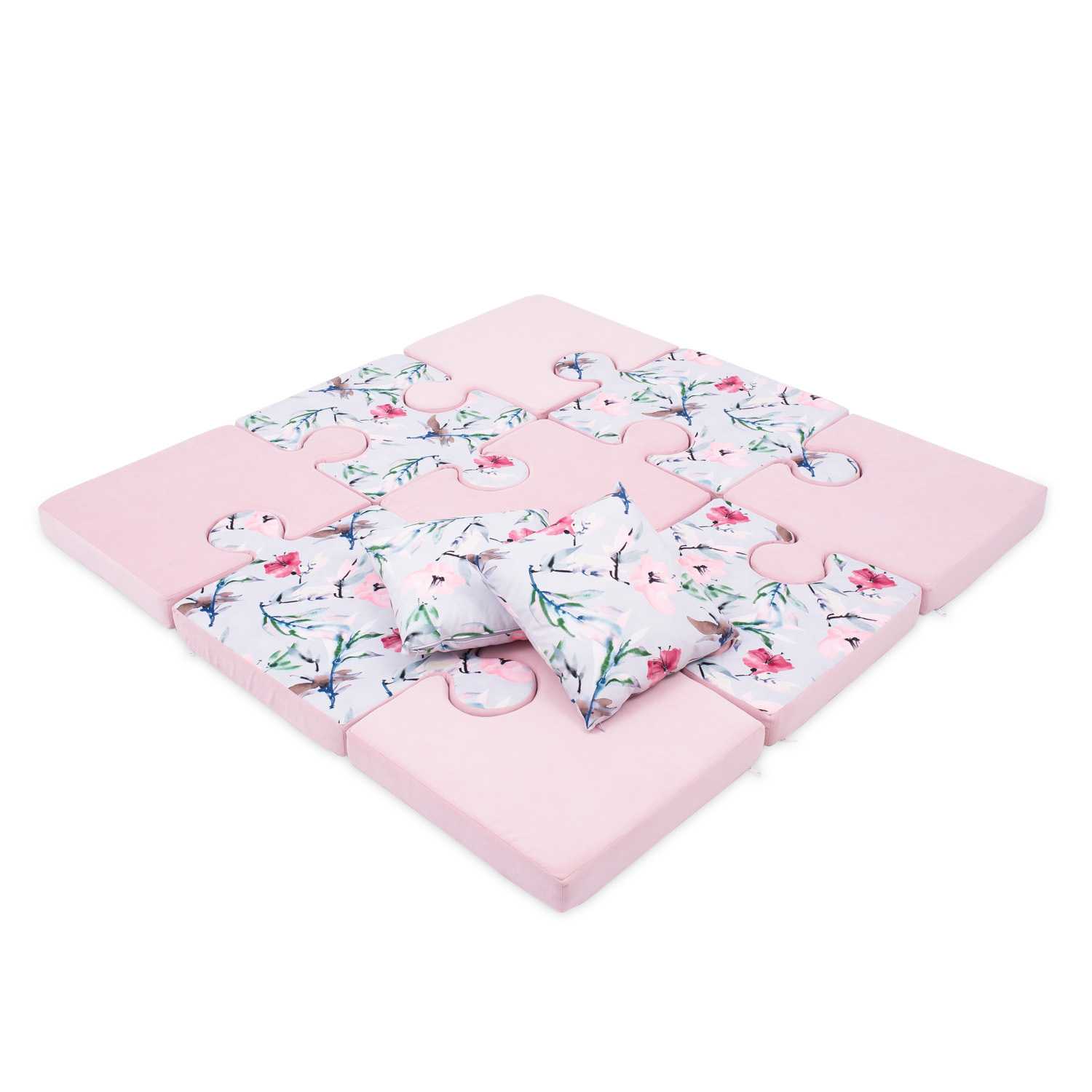 Minkštas kilimėlis-dėlionė su pagalvėlėmis, 150x150x8, rožinis