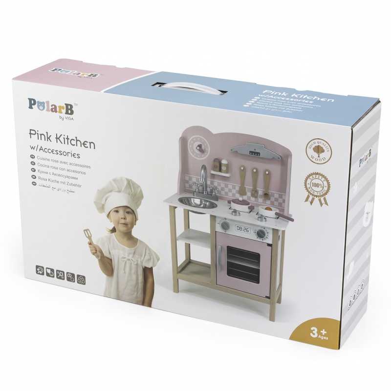 Medinė virtuvė su priedais VIGA PolarB, sidabrinės/rožinės spalvos