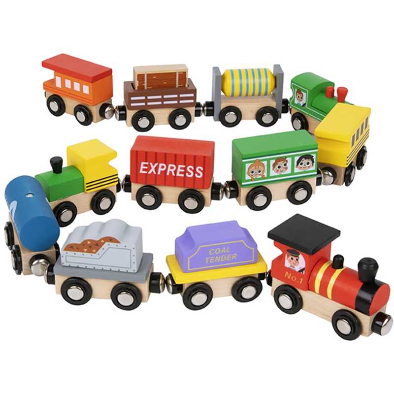 Tooky Toy 12 dalių magnetinių traukinių ir vagonėlių rinkinys 