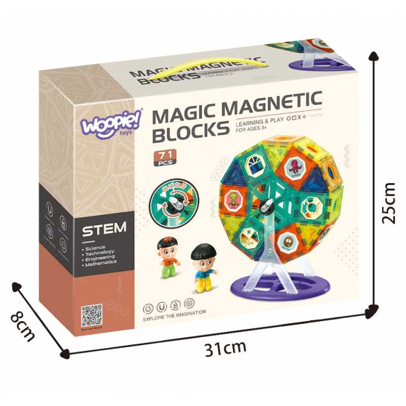 Magnetinės kaladėlės su figūrėlėmis - Judanti karuselė, 71 elementas