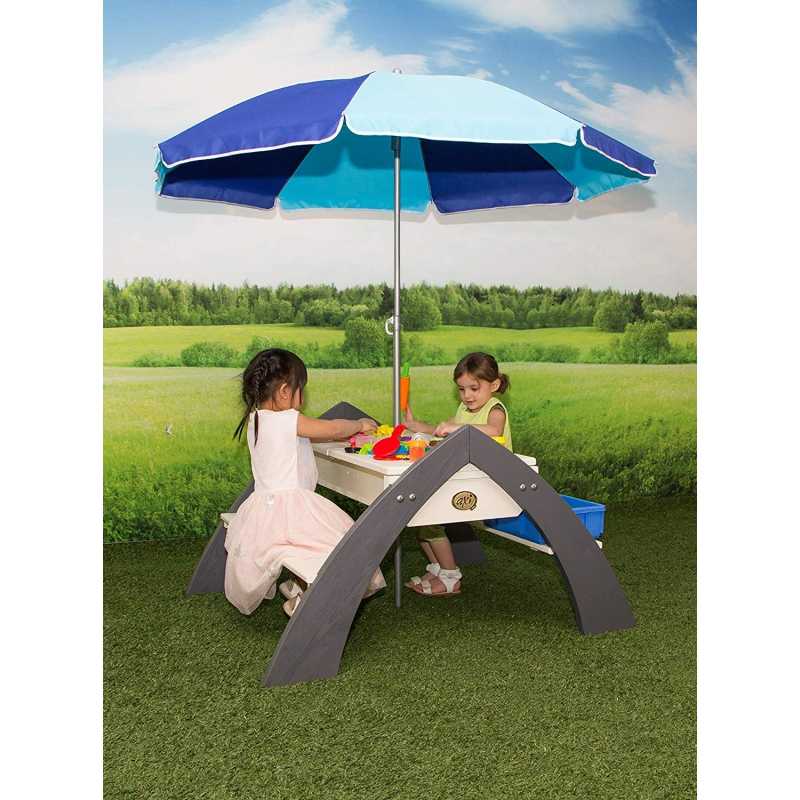 Medinis pikniko stalas su skėčiu 