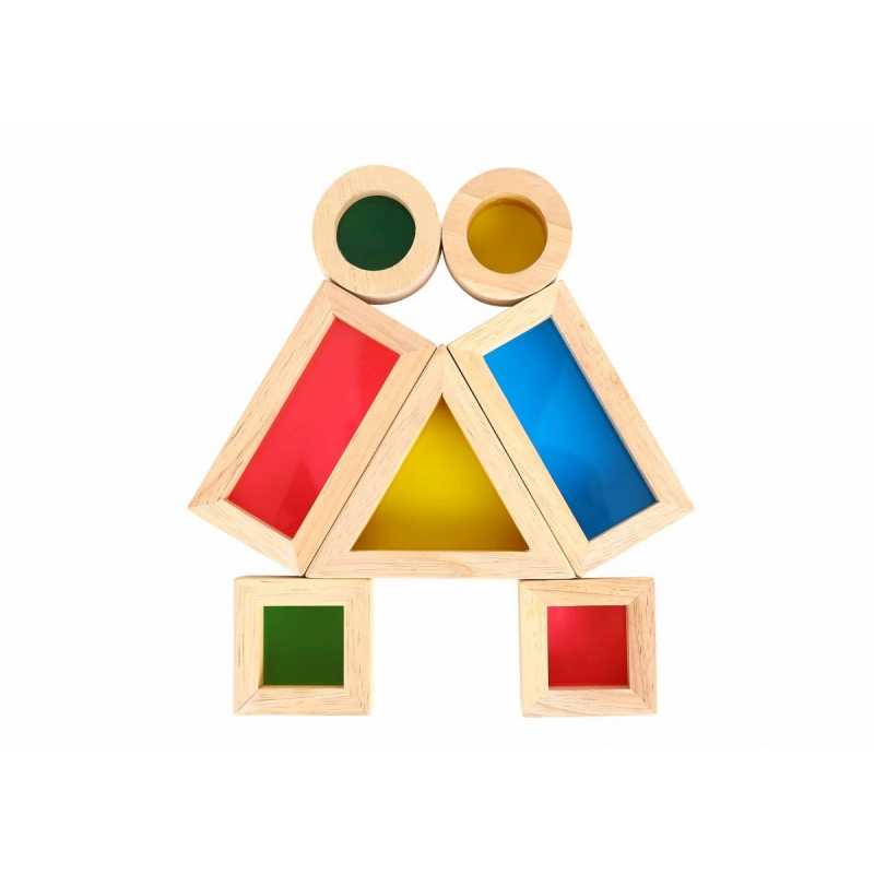 Mediniai spalvoti veidrodiniai blokeliai - Tooky Toy, 8 elementai				
