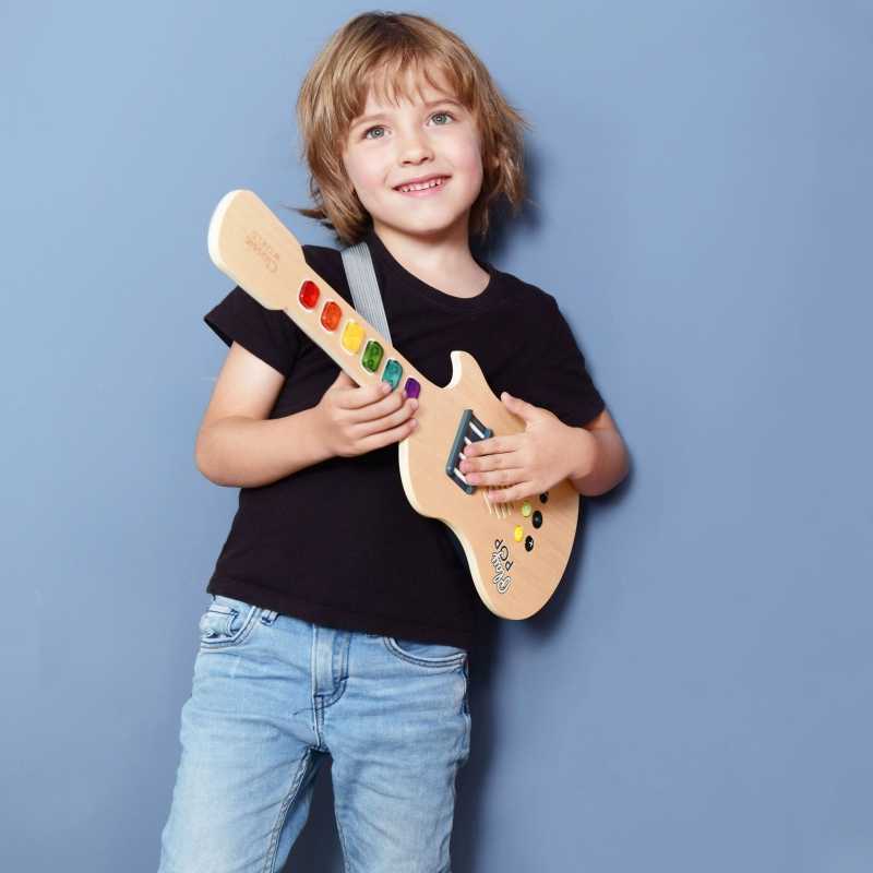 Šviečianti elektrinė medinė gitara vaikams